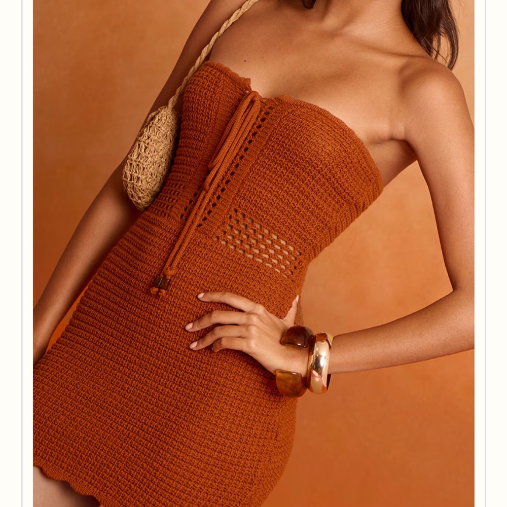 PrettyLittleThing Rust Crochet Swim Cover-Up